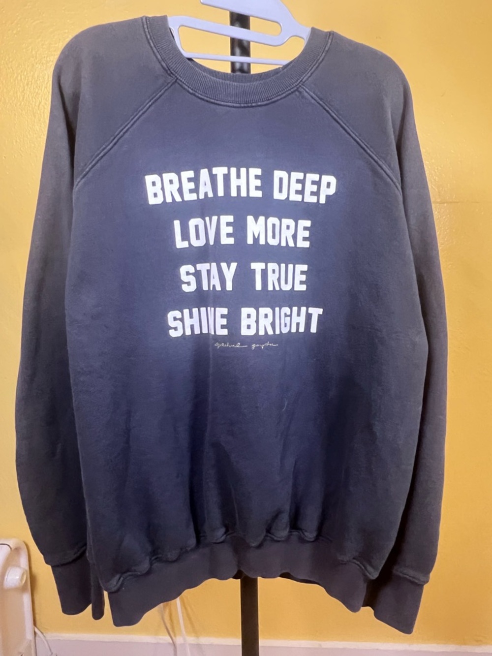 Spiritual Gangster Washed Black Graphic Crewneck Sweatshirt, size Large
